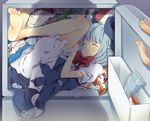  bad_id bad_pixiv_id barefoot bloomers blouse blue_dress blue_hair bow box cirno dress food hair_bow in_box in_container in_refrigerator maki_(natoriumu) mundane_utility puffy_short_sleeves puffy_sleeves red_bow red_ribbon refrigerator ribbon short_hair short_sleeves sleeping solo touhou underwear white_blouse 