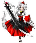  absurdres animal_ears detached_sleeves hat highres inubashiri_momiji itsuku red_eyes shield short_hair silver_hair solo sword tail tokin_hat touhou weapon wolf_ears wolf_tail 
