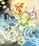  claws closed_eyes darkness eevee espeon eyes fire flare flareon gen_1_pokemon gen_2_pokemon gen_4_pokemon glaceon glowing glowing_eyes highres ice jolteon leafeon lightning no_humans pokemon pokemon_(creature) umbreon vaporeon yorujisa_yuuto 