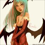  animal_print bare_shoulders bat_print bat_wings breasts cleavage demon_girl elbow_gloves face fingerless_gloves gloves green_hair head_wings large_breasts leotard lips lipstick long_hair makeup morrigan_aensland orange_eyes pantyhose print_legwear randis simple_background solo star succubus vampire_(game) wings 