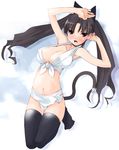  aka_ume animal_ears breasts cat_ears cleavage copyright_request front-tie_top fundoshi huge_breasts japanese_clothes solo tail thighhighs tsundere twintails yamakasa 