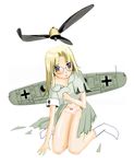  bf_109 blonde_hair blue_eyes bow bow_panties glasses iron_cross mecha_musume military nano original panties pink_panties simple_background socks solo swastika torn_clothes underwear white_background world_war_ii 