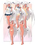  animal_ears barefoot bow bow_panties cat_ears dark_skin feet kokage-san kusaka_kokage lingerie long_hair multiple_views negligee nipples original panties red_eyes school_uniform tail thigh_gap underwear white_hair yellow_panties 