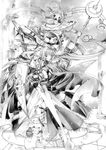  2girls assassin_(ragnarok_online) crusader dagger greyscale jamadhar monochrome moo_(umineko) multiple_girls ragnarok_online sage_(ragnarok_online) shield staff sword weapon 