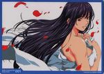  blue_hair duplicate horibe_hiderou long_hair original petals red_eyes shitajiki smile solo wind 