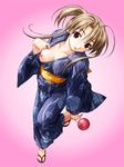  artist_request blue_kimono breasts japanese_clothes kimono lowres medium_breasts nipples pia_carrot_(series) pia_carrot_e_youkoso!!_3 sandals solo takai_sayaka yukata 