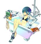  android bath bathtub bikini blue_hair brown_eyes cyborg headphones ninomoto original solo swimsuit 