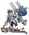  anchor black_panties blush boots hat iron_cross jacket kneeling kriegsmarine long_hair mecha_musume military military_hat military_uniform nano original panties peaked_cap scharnhorst ship skirt solo thigh_boots thighhighs underwear uniform watercraft world_war_ii 