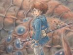  brown_eyes brown_hair gloves gun kaze_no_tani_no_nausicaa long_sleeves miyazaki_hayao nausicaa ohmu rifle teto weapon 