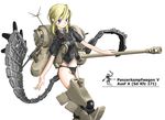  black_panties blonde_hair blue_eyes cannon iron_cross mecha_musume military military_uniform nano no_pants original panties panzerkampfwagen_panther_(personification) solo underwear uniform world_war_ii 