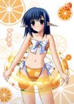  bandeau bikini blue_hair blush flat_chest food food_themed_clothes fruit innertube navel navel_(company) official_art orange orange_(color) orange_slice pointy_ears red_eyes sage_(tick!_tack!) shuffle! side-tie_bikini solo strapless suzuhira_hiro swimsuit tick!_tack! tubetop 