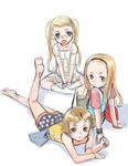  barefoot blonde_hair blue_eyes copyright_request feet lying multiple_girls on_stomach sketch sody twintails 