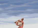  animated animated_gif azumanga_daiou bad_link blue_background long_sleeves lowres mihama_chiyo multiple_girls sakaki screencap short_twintails snowball throwing twintails 