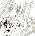  2006 dated fate_testarossa graphite_(medium) greyscale hair_ribbon long_hair luna_lia lyrical_nanoha mahou_shoujo_lyrical_nanoha monochrome ribbon school_uniform seishou_elementary_school_uniform sketch solo traditional_media twintails uniform 