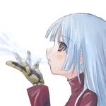  aqua_hair artist_request blowing gloves kula_diamond long_sleeves red_eyes snk solo the_king_of_fighters 