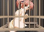  arm_support artist_request ass back bars black_legwear boku_no_mushikago bra captured hair_ribbon in_cage lace lace-trimmed_panties lingerie looking_back lying on_side orange_eyes panties polka_dot polka_dot_bra polka_dot_panties prison prisoner red_hair ribbon shiraki_yurina short_hair short_twintails solo thighhighs thighs twintails underwear yellow_bra yellow_panties 