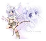  arrow blue_eyes boots bow_(weapon) duplicate emily_(pure_dream) hairband hunter_(ragnarok_online) long_hair midriff ragnarok_online weapon white_hair wings 