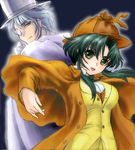  1girl detective green_hair jochuu-san jochuu-san's_master long_sleeves lowres oekaki original yagisaka_seto 