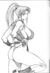  ass breasts fatal_fury g-string greyscale large_breasts leg_up legs long_hair long_legs momoi_nanabei monochrome panties pelvic_curtain ponytail shiranui_mai sideboob sketch snk solo the_king_of_fighters thighs thong underwear 