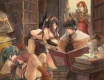  2girls caught glasses library long_sleeves mage_(ragnarok_online) morii_shizuki multiple_boys multiple_girls no_panties pelvic_curtain ragnarok_online wizard_(ragnarok_online) 