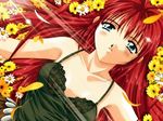  blue_eyes castle_fantasia collarbone flower game_cg long_hair lying petals red_hair solo yamamoto_kazue 
