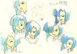  90s blue_hair bob_cut concept_art face feena_(grandia) grandia grandia_i hair_over_one_eye hat hontani_toshiaki leen_(grandia) multiple_girls official_art sketch smile traditional_media translation_request watercolor_(medium) 