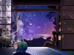  copyright_request fan incense japanese_clothes kagaya kayari_buta kimono long_sleeves mosquito_coil night night_sky paper_fan peaceful scenery sky solo star_(sky) starry_sky uchiwa veranda wallpaper wind_chime yukata 