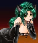  animal_ears cat_ears green_hair jochuu-san long_hair lowres oekaki original solo yagisaka_seto 