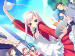  apron decantering game_cg kawata_hisashi long_hair long_sleeves lucy_maria_misora pink_eyes pink_hair pouring school_uniform serafuku side_handle_teapot to_heart_2 waitress 