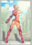  ass back bad_source blonde_hair blue_eyes boots breasts copyright_request from_behind hat marc_brunet mecha nurse panties pink_footwear pointy_ears revealing_clothes science_fiction short_hair sideboob small_breasts solo syringe thigh_boots thighhighs thong underwear 