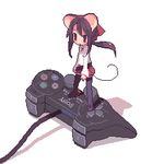 animal_ears controller dance_pad game_console game_controller long_sleeves lowres minigirl mitsuki_mouse mouse_ears mouse_tail oekaki original pixel_art playing_games playstation_2 ponytail product_placement solo tail video_game 