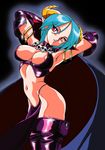  arched_back arms_behind_head artist_request boots breasts carrera cleavage demon demon_girl green_hair highleg highres horns medium_breasts navel nipple_slip nipples parted_lips pelvic_curtain red_eyes solo succubus thighhighs viper viper_gts 