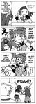  3girls 4koma bandana bit_(kksbit) china_dress chinese_clothes comic dress female_pervert fujoshi greyscale guilty_gear hard_translated hat kuradoberi_jam ky_kiske manga_(object) may_(guilty_gear) monochrome multiple_girls o_o pervert pirate_hat reverse_translation tears translated 