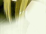  animated animated_gif blonde_hair breast_hold breasts covering large_breasts long_hair lowres nude sawachika_eri school_rumble screencap solo yellow_eyes 