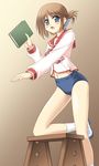  book buruma folded_ponytail komaki_manaka long_sleeves masakichi_(crossroad) school_uniform solo to_heart_2 