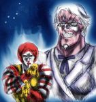  afro artist_request colonel_sanders glasses hara_tetsuo_(style) hokuto_no_ken kfc long_sleeves male_focus manly mcdonald's multiple_boys parody ronald_mcdonald style_parody 