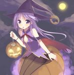  halloween happiness! hat jack-o'-lantern kashiwamochi_yomogi male_focus otoko_no_ko pantyhose pumpkin purple_eyes purple_hair solo watarase_jun witch witch_hat 
