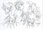  2006 :d :o ^_^ ^o^ aeru blush clenched_teeth closed_eyes dated double_bun greyscale long_sleeves monochrome open_mouth parted_lips pout production_art short_hair simoun simple_background sketch smile tears teeth v-shaped_eyebrows wavy_hair white_background 
