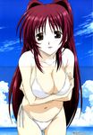  :d absurdres bangs bikini blush breast_hold breast_squeeze breasts brown_eyes cleavage cloud crease crossed_arms day hair_intakes highres kousaka_tamaki large_breasts leaning_forward long_hair looking_at_viewer megami navel nishio_kouhaku ocean official_art open_mouth outdoors parted_bangs red_hair scan side-tie_bikini sideboob sidelocks sky smile solo standing stitched string_bikini swimsuit third-party_edit to_heart_2 very_long_hair water white_bikini 