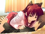  amazuyu_tatsuki bed game_cg kousaka_tamaki long_hair long_sleeves red_hair resized school_uniform serafuku skirt to_heart_2 upscaled 