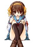  :p akanbe armband blue_sailor_collar brown_hair crossed_legs kita_high_school_uniform kneehighs long_sleeves sailor_collar school_uniform serafuku short_hair sitting socks solo suzumiya_haruhi suzumiya_haruhi_no_yuuutsu tongue tongue_out yuki_usagi 