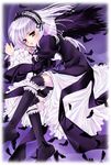  dress feathers long_hair long_sleeves red_eyes rozen_maiden sakuragi_akira silver_hair solo suigintou thighhighs wings 