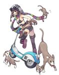  bikini copyright_request dog ground_vehicle motor_vehicle motorized_scooter multicolored multicolored_clothes multicolored_scarf multicolored_stripes scarf solo striped striped_scarf swimsuit thighhighs youhei_(artist) 