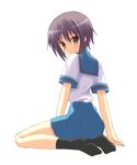  bangs blue_sailor_collar blue_skirt kita_high_school_uniform nagato_yuki ruru_(heat_haze) sailor_collar school_uniform serafuku short_hair skirt socks solo suzumiya_haruhi_no_yuuutsu 