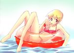  barefoot bikini copyright_request innertube jakou_nezumi solo striped striped_bikini swimsuit 