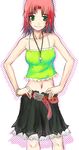  bare_shoulders belt camisole casual green_eyes gunslinger_girl hands_on_hips midriff otsutama_takashi petrushka red_hair short_hair skirt solo 