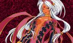  90s aa_megami-sama artist_request breasts dark_skin demon demon_girl facial_mark forehead_mark hild long_hair medium_breasts purple_eyes solo white_hair 