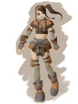  alien1452 armor boots brown_eyes brown_hair copyright_request gloves ponytail side_ponytail skirt solo thighhighs 