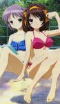  :o arm_support arm_up armpits bangs barefoot bikini blue_bikini book breasts brown_hair chain-link_fence cleavage day feet fence frilled_bikini frills front-tie_top grey_hair hair_ribbon hairband ikeda_shouko knees_together_feet_apart legs light_rays light_smile looking_at_viewer megami multiple_girls nagato_yuki non-web_source official_art open_book open_mouth orange_eyes outdoors parted_bangs pink_bikini poolside reading ribbon scan short_hair side-tie_bikini sitting slender_waist small_breasts smile sparkle sports_bikini sunbeam sunlight suzumiya_haruhi suzumiya_haruhi_no_yuuutsu swept_bangs swimsuit tree wet wet_hair wide_hips yellow_eyes 