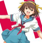  blue_sailor_collar blue_skirt brown_hair kita_high_school_uniform minato_fumi sailor_collar school_uniform serafuku short_hair skirt solo suzumiya_haruhi suzumiya_haruhi_no_yuuutsu 